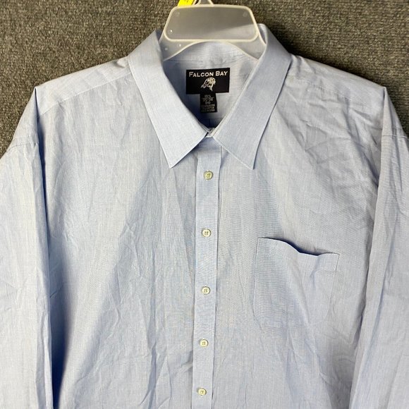 Falcon Bay Dress Shirt 18.5 35-35 Big Men's Long Sleeve Blue Polyester Blend - Picture 2 of 7